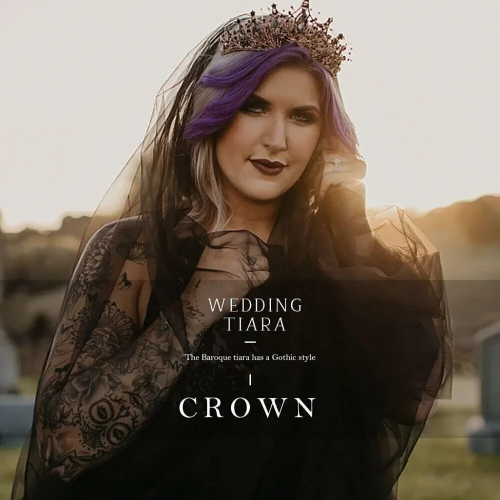 Baroque Black Crown Rhinestone Tiara Bridal Prom Hair Accessory for Women Girls